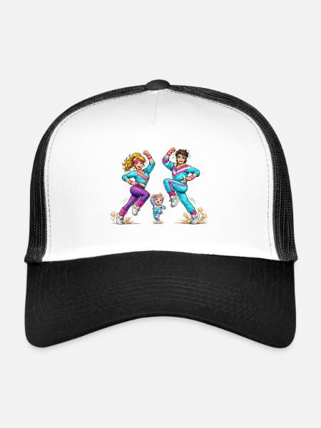 La famille de l’aérobic rétro en mouvement - Casquette trucker  - blanc/noir - Devant