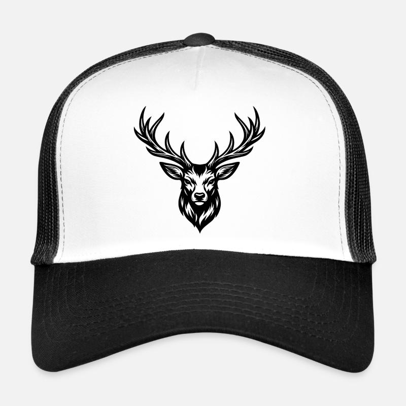 Dessin classique du cerf - Casquette trucker  - blanc/noir