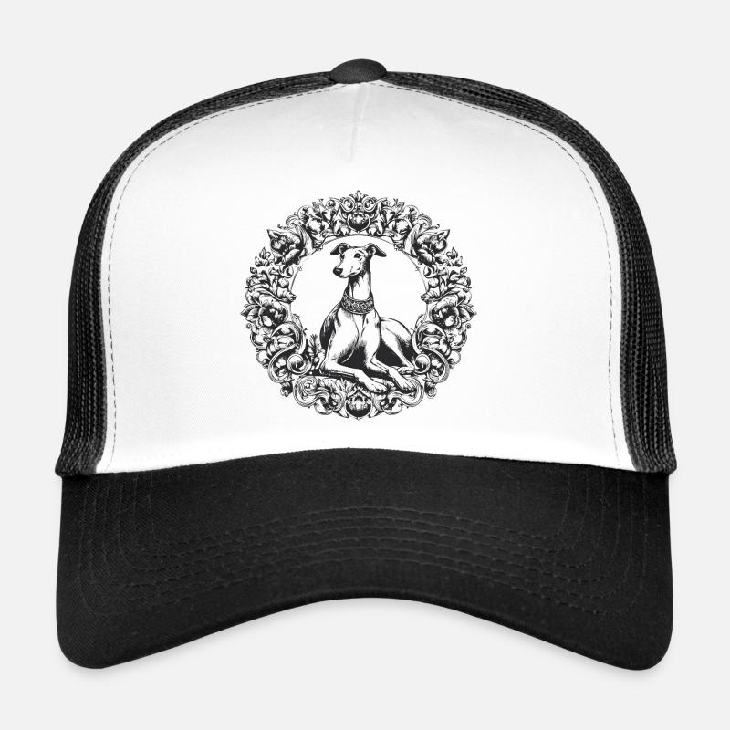 Ornamented greyhound silhouette - Trucker Cap - white/black