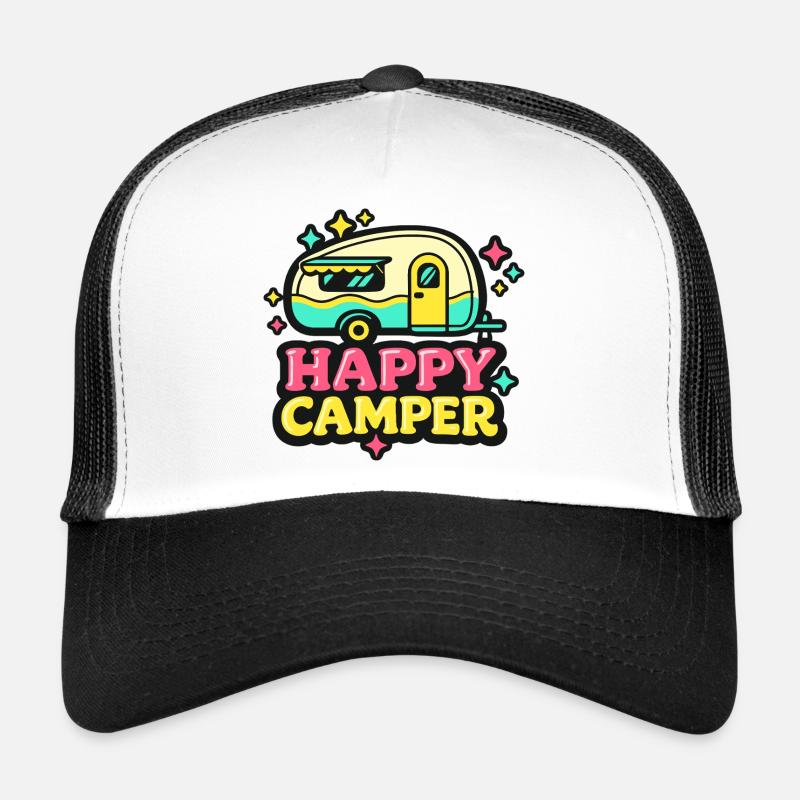Happy Camper Pastel Caravan Illustration Trucker Cap