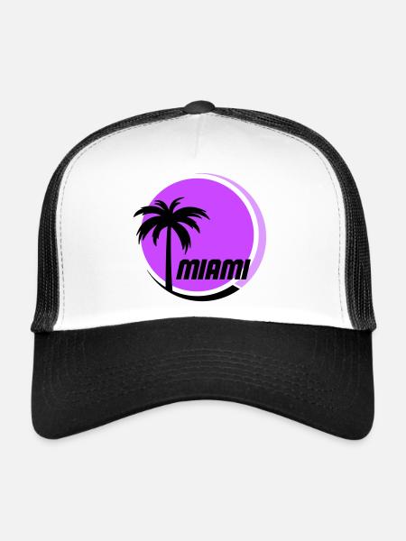 Miami Palm Trees Neon Retro - Trucker Cap - white/black - Front