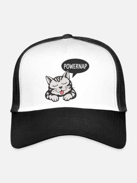 Powernap Cat - Sleeping Motif - Trucker Cap - white/black - Front