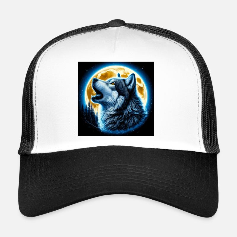Wolf howls at the Full Moon - Trucker Cap - white/black