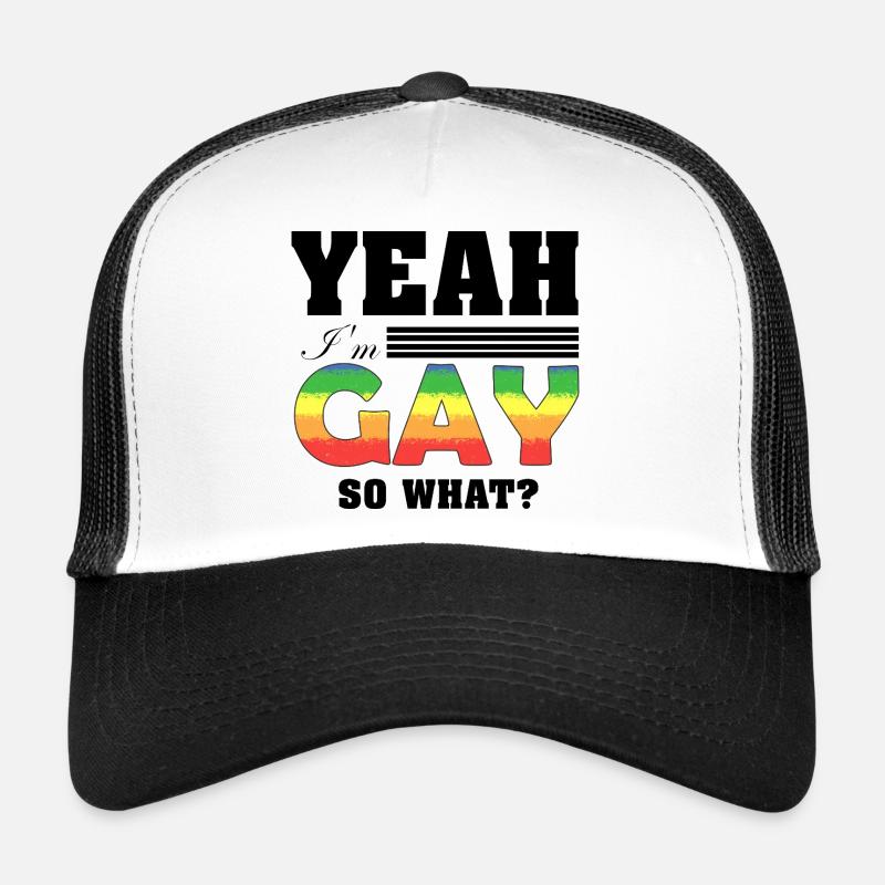Yeah I'm Gay So What Funny Pride Rainbow Art Trucker Cap