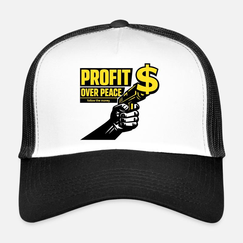 Profit Over Peace Satire Trucker Cap