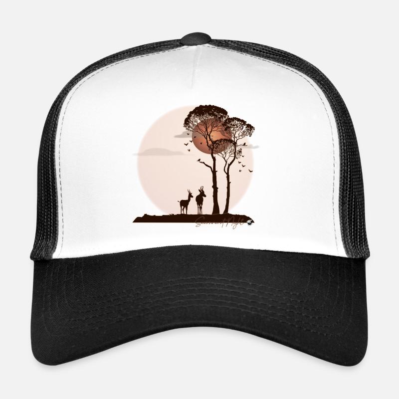 Afrikanische Savanne in der Nacht - Trucker Cap - Weiß/Schwarz