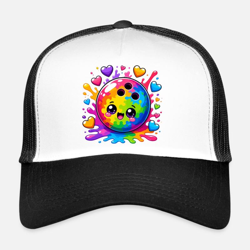 Boule de bowling colorée avec des cœurs Casquette trucker 