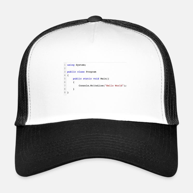 C # .NET Code Hello World Programmer Gift - Casquette trucker  - blanc/noir