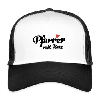 Pfarrer mit Herz Jesus Glaube Kirche Gebet - Trucker Cap - Weiß/Schwarz - Vorne