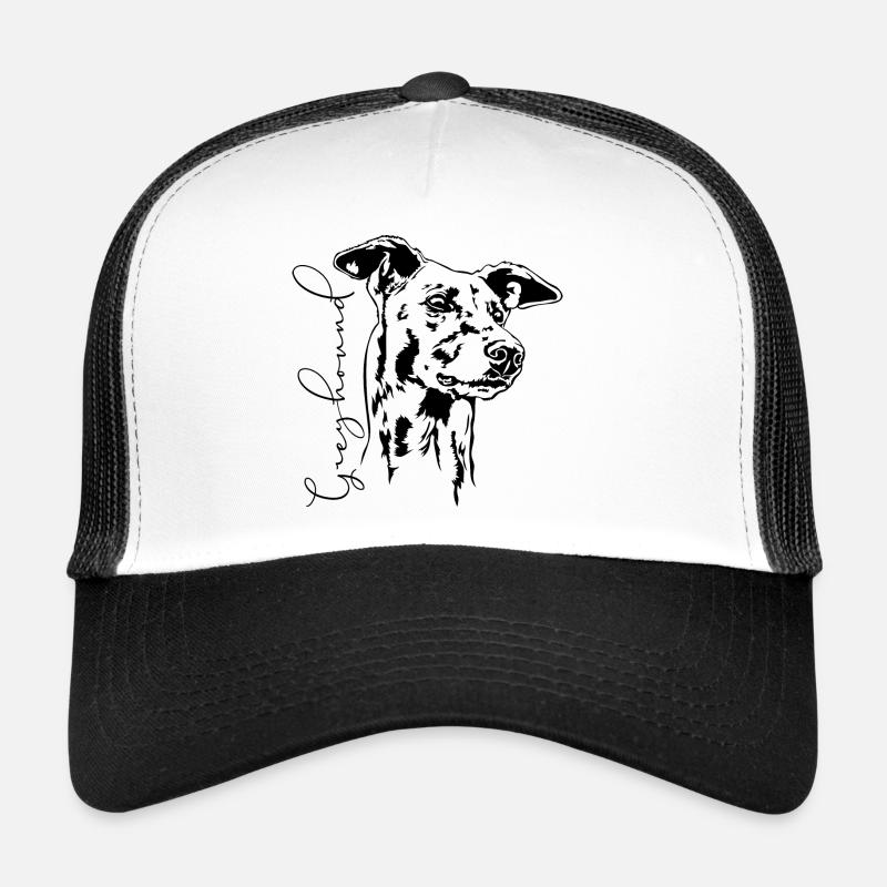 GREYHOUND Portrait Windhund Windhunde Wilsigns - Trucker Cap - Weiß/Schwarz
