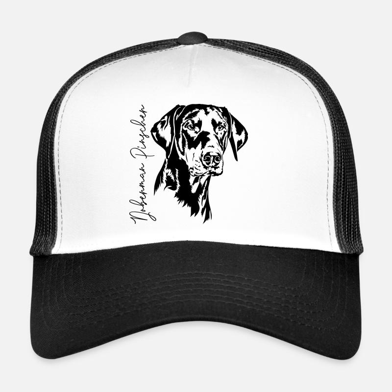 Doberman Pinscher Hundeportrait Hunde Wilsigns - Trucker Cap - Weiß/Schwarz