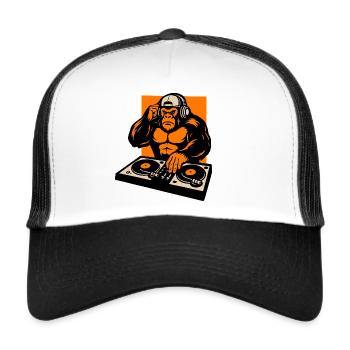 Beats & Banana Power – DJ Gorilla Style - Trucker Cap - white/black - Front