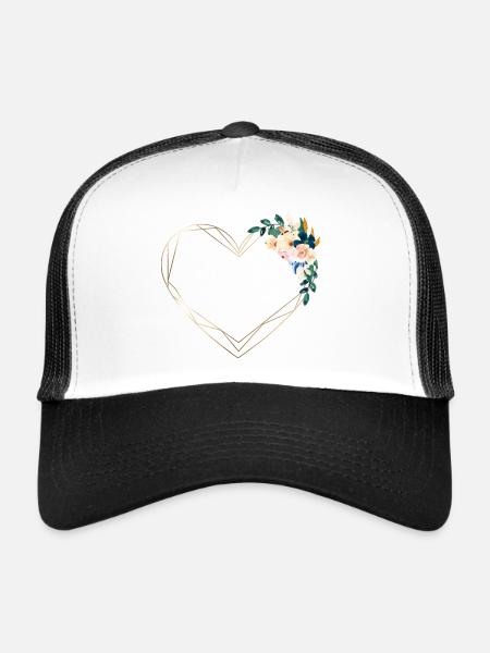 Fleurs de coeur personnalisables - Casquette trucker  - blanc/noir - Devant