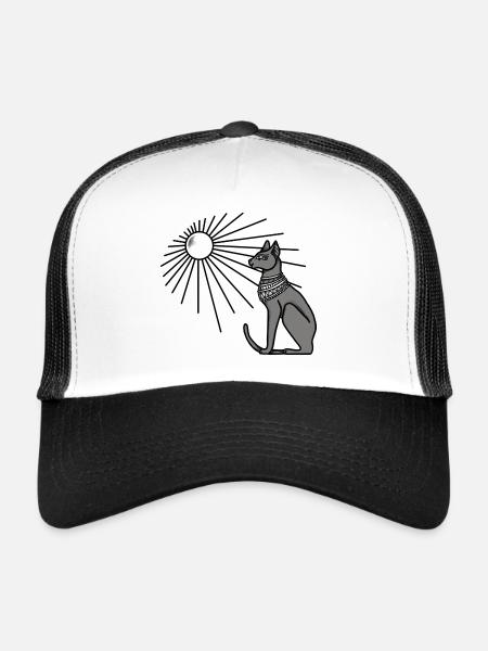 Ägyptisches Katzen Design - Trucker Cap - Weiß/Schwarz - Vorne