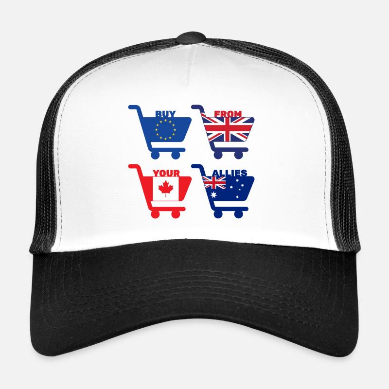 Buy From Allies: Shopping Carts Square Design - Trucker Cap - white/black