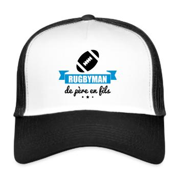 Rugbyman de père en fils, rugby, rugbyman - Casquette trucker  - blanc/noir - Devant