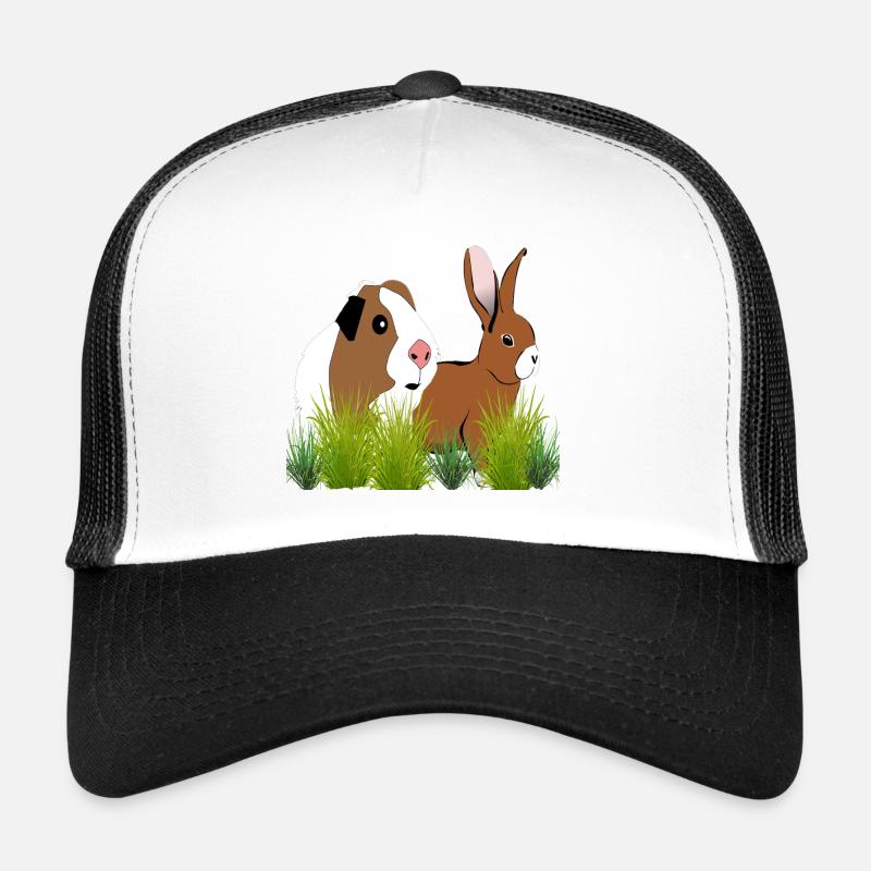 Meerschweinchen Hase Design - Trucker Cap - Weiß/Schwarz