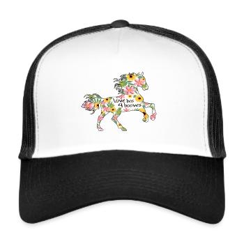 Horse with flowers love has 4 hooves - Trucker Cap - white/black - Front