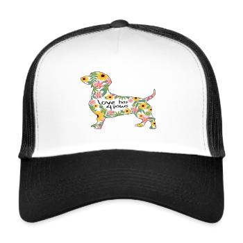 Dackel Hund liebe hat 4 Pfoten - Trucker Cap - Weiß/Schwarz - Vorne
