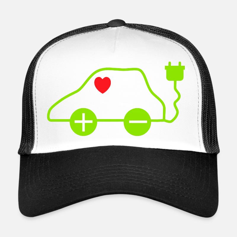Conception de cœur de voiture électrique verte - Casquette trucker  - blanc/noir