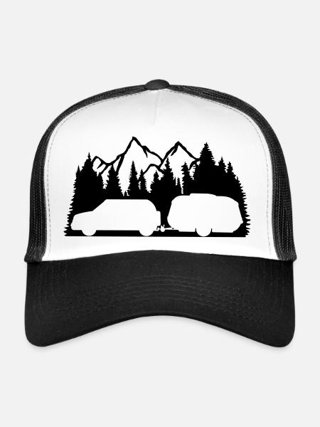 forêt montagne sapin montagnes caravane caravanes - Casquette trucker  - blanc/noir - Devant