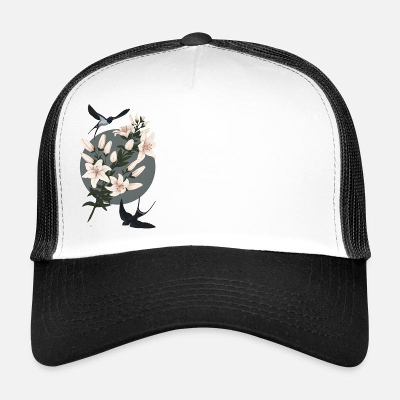 Hirondelles et lys - Casquette trucker  - blanc/noir