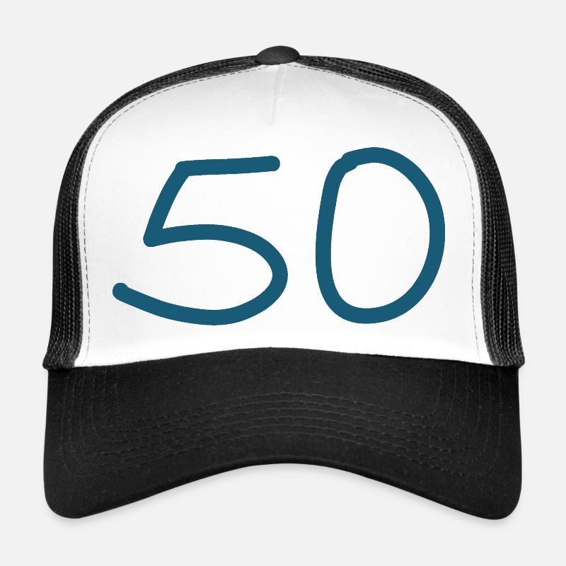 50.Geburtstag fünfzig blaue Zahl - Trucker Cap - Weiß/Schwarz