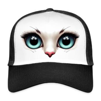 Yeux de chat Lumière - Casquette trucker  - blanc/noir - Devant