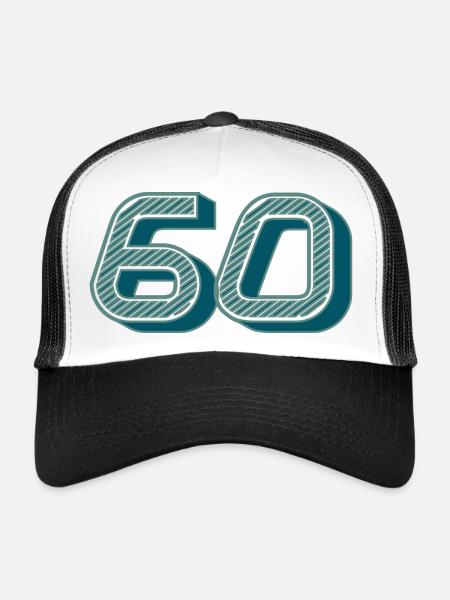 60. 60 ANS. 60e ANNIVERSAIRE. ANNIVERSAIRE 60 ANS. - Casquette trucker  - blanc/noir - Devant