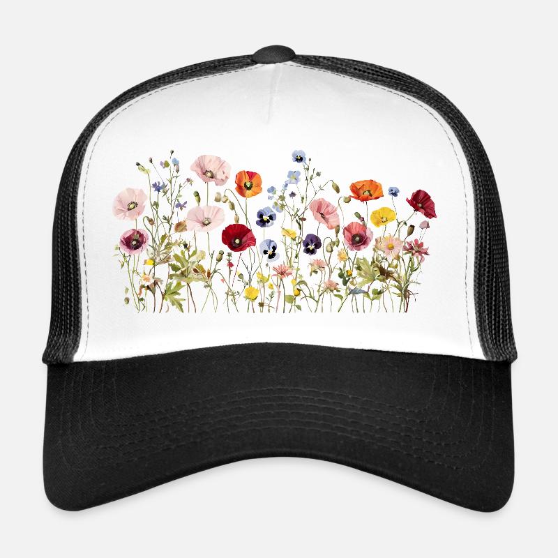Prairie de fleurs sauvages – Fleurs d’aquarelle naturelles Casquette trucker 