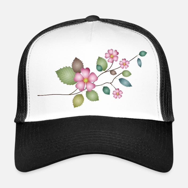 Branche avec de délicates fleurs d’églantier – détails naturels Casquette trucker 