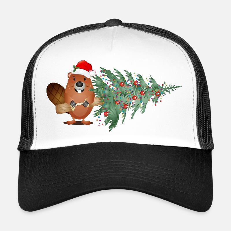 Mignon castor de Noël avec arbre de Noël Casquette trucker 