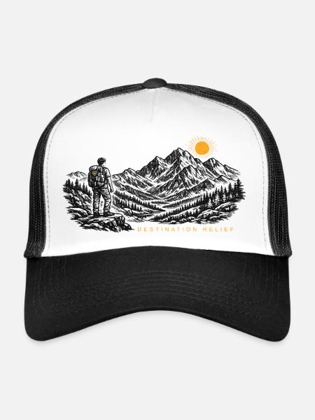 Relief pour les randonneurs au lever du soleil - Casquette trucker  - blanc/noir - Devant