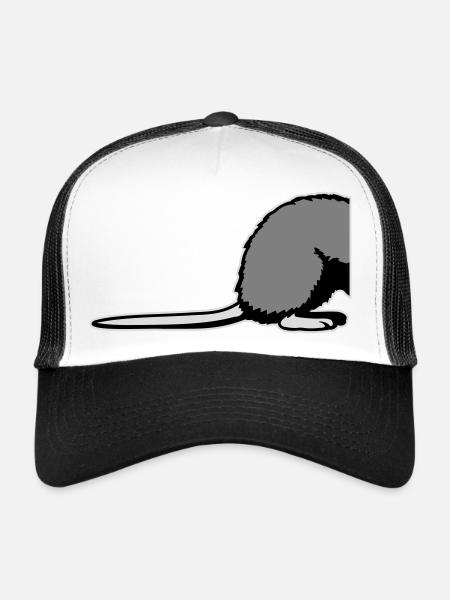 Rat Backside Semi Funny Tail Rodent Animal - Trucker Cap - white/black - Front