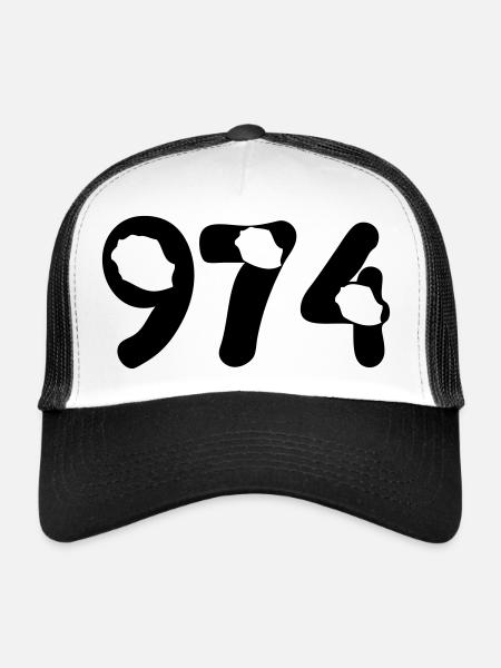 974 Reunion map tattoo - Casquette trucker  - blanc/noir - Devant