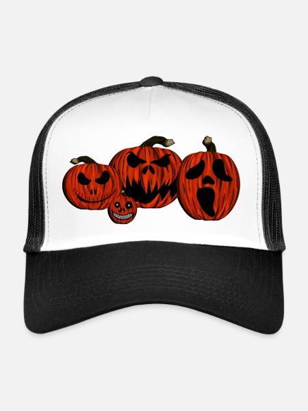 Halloween effrayant | Drôles de citrouilles et filet d’araignée - Casquette trucker  - blanc/noir - Devant