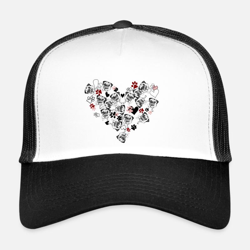 Pfotenmuster Mops in Rosa und Rot - Trucker Cap - Weiß/Schwarz