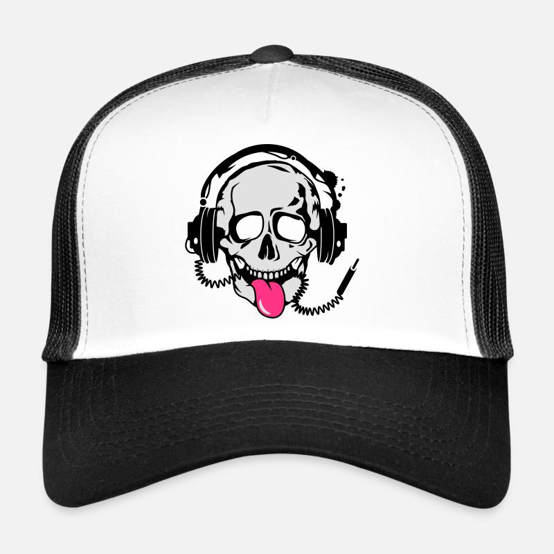 Crâne avec la langue sortie et écouteurs Casquette trucker 