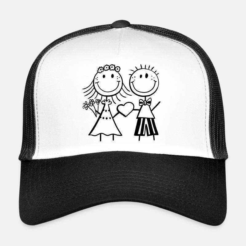 Lustiges Strichmännchen Brautpaar - Hochzeit - Fun Trucker Cap