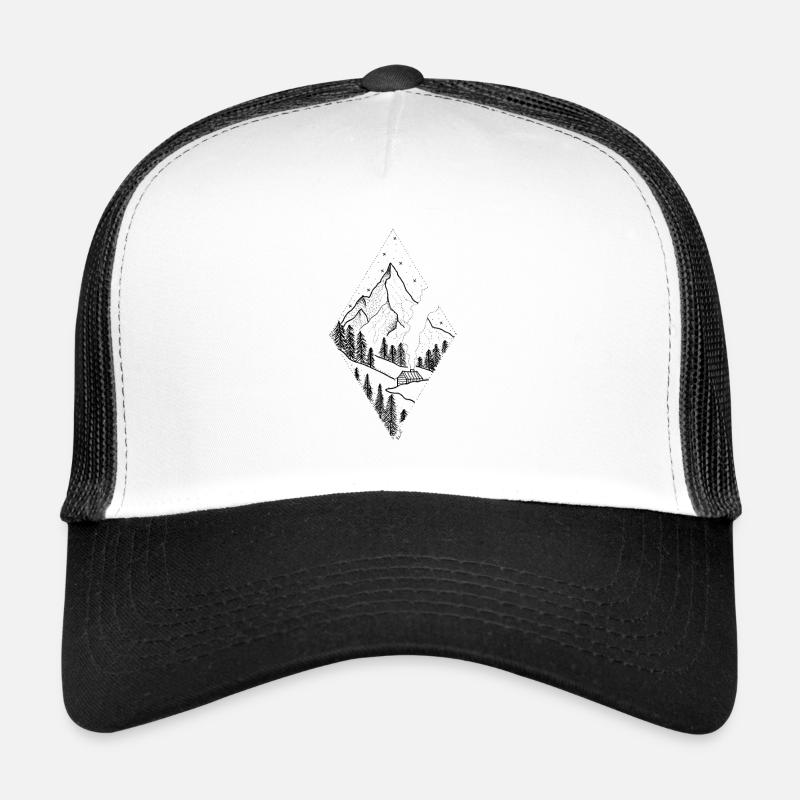 Geometric diamond in dark tone "mountain in diamond" - Trucker Cap - white/black