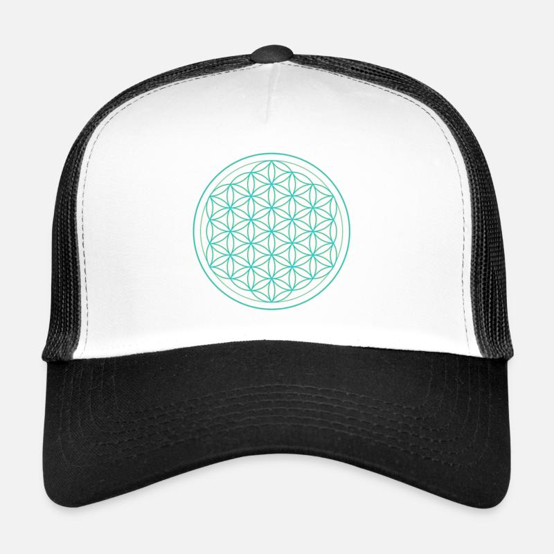 Blume des Lebens Neon Muster - Trucker Cap - Weiß/Schwarz