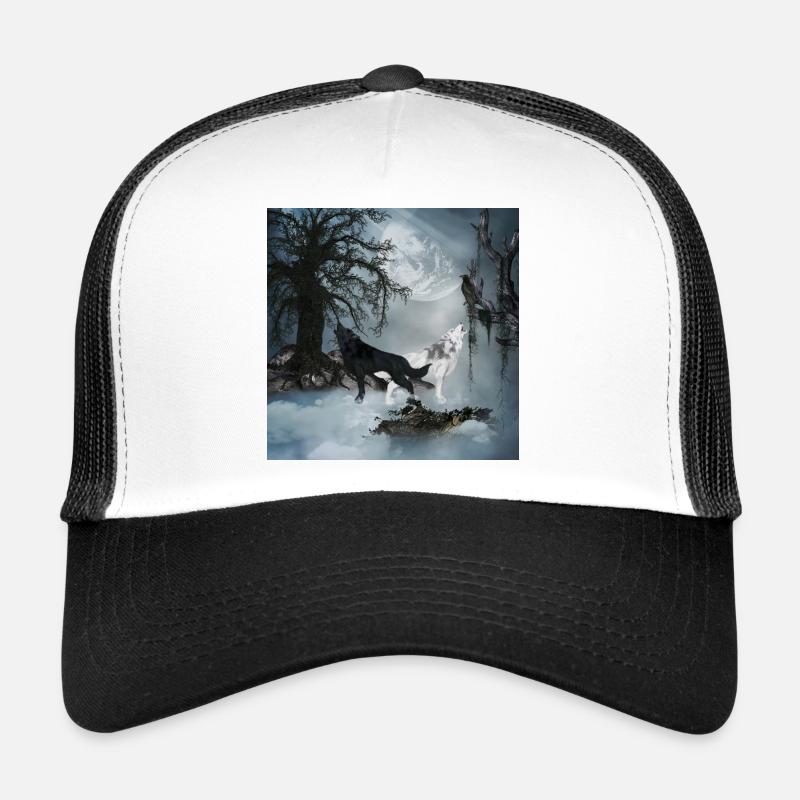 Loup noir et blanc Casquette trucker 