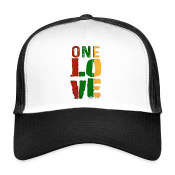 One Love Reggae Farbenband - Trucker Cap - Weiß/Schwarz - Vorne