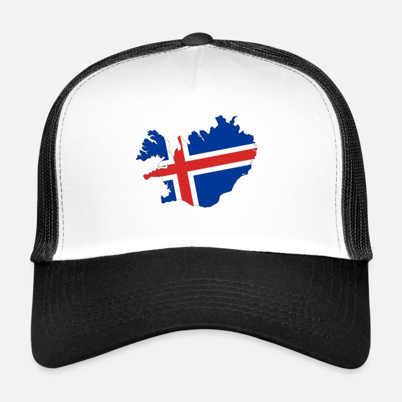 Carte du drapeau de l'Islande - Casquette trucker  - blanc/noir