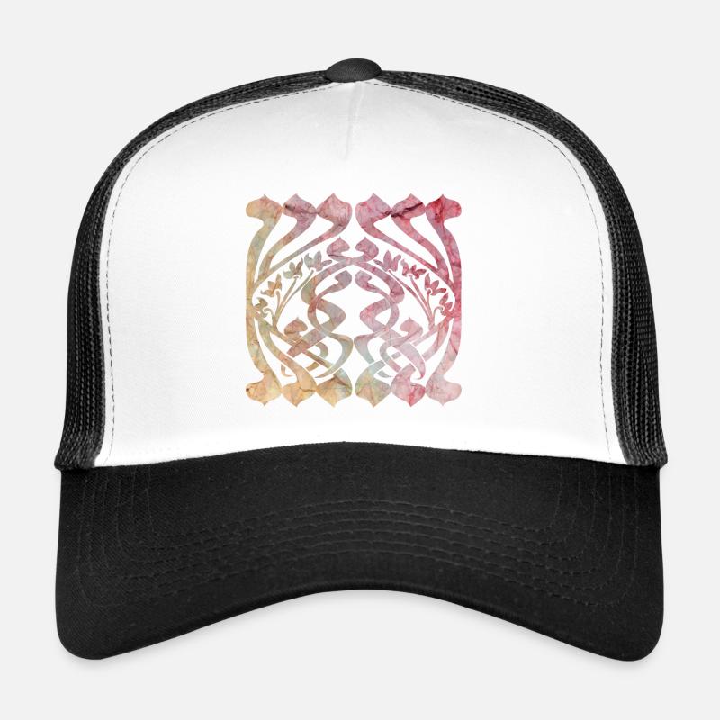 Watercolour leaf pattern with floral design - Trucker Cap - white/black