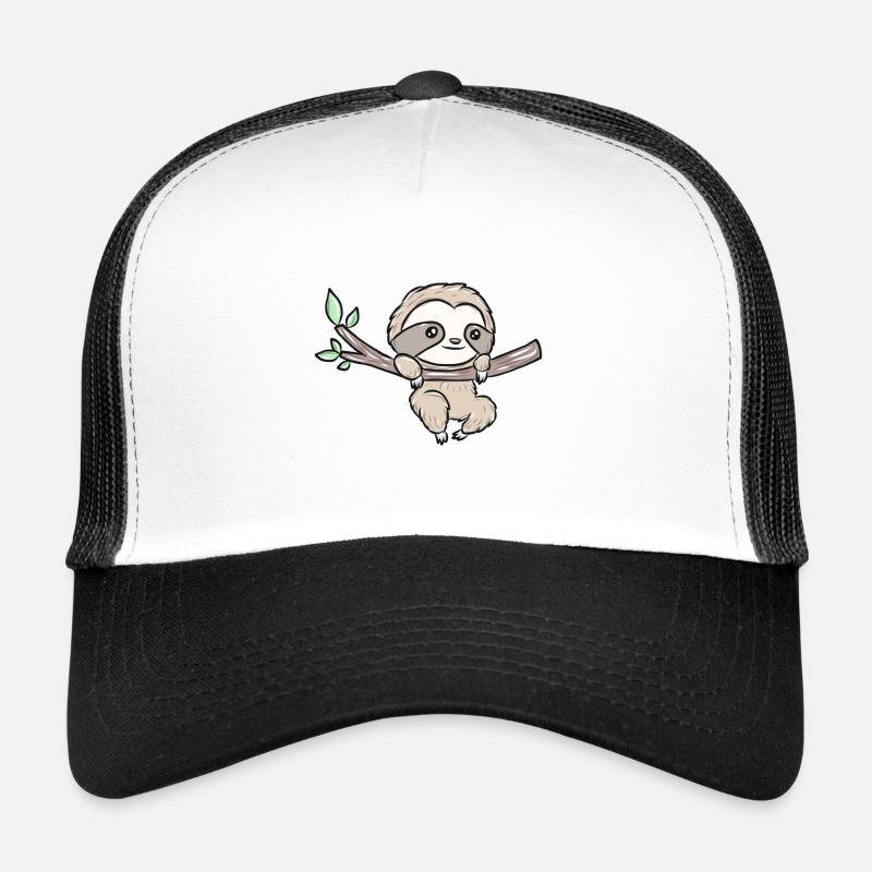 Sloth on a branch – Cute tree design - Trucker Cap - white/black