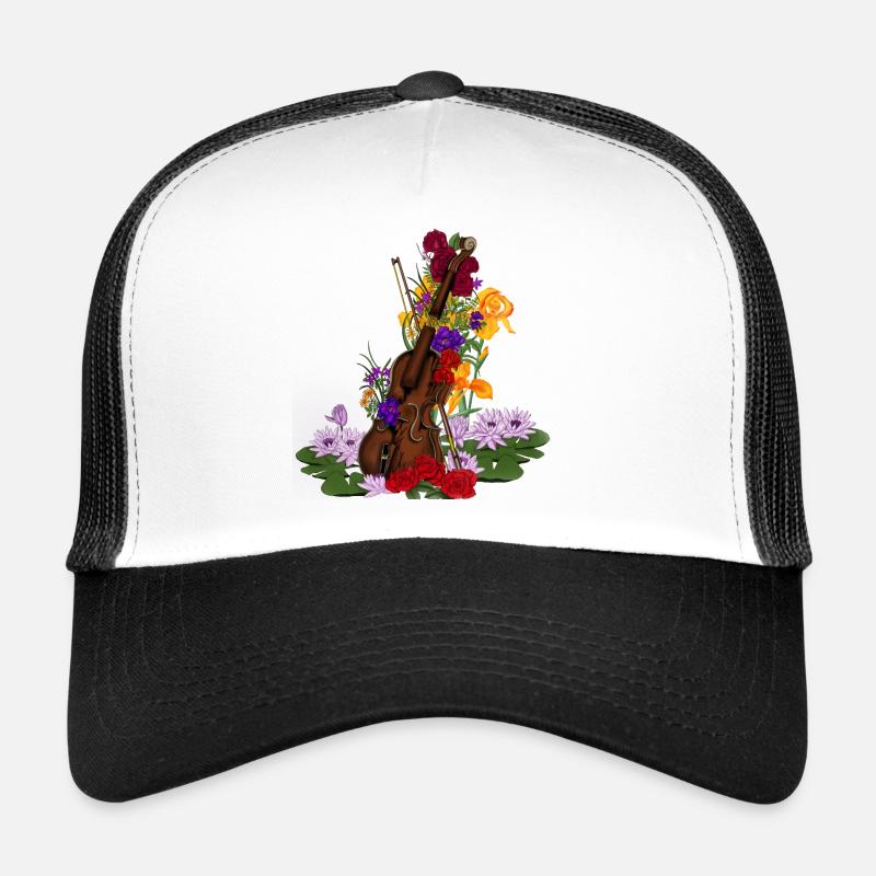 Broken violin with flowers. Classical music Trucker Cap