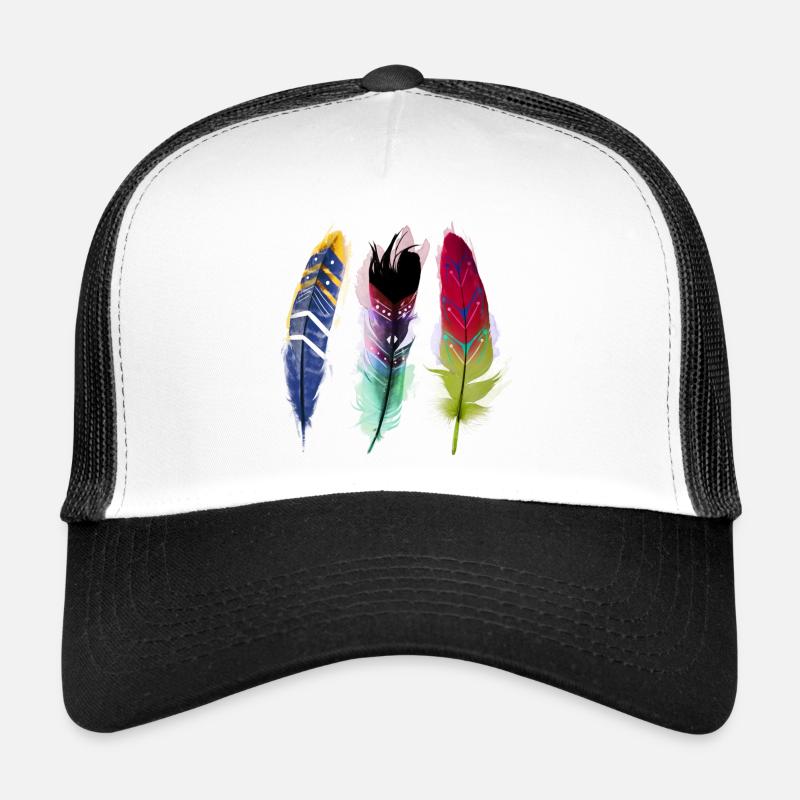 Bunte Federkunst Trio - Trucker Cap - Weiß/Schwarz