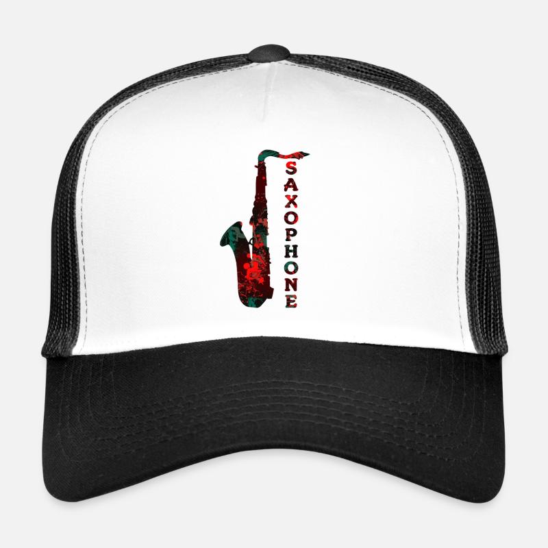 Saxophone Design / Musikinstrument - Trucker Cap - Weiß/Schwarz