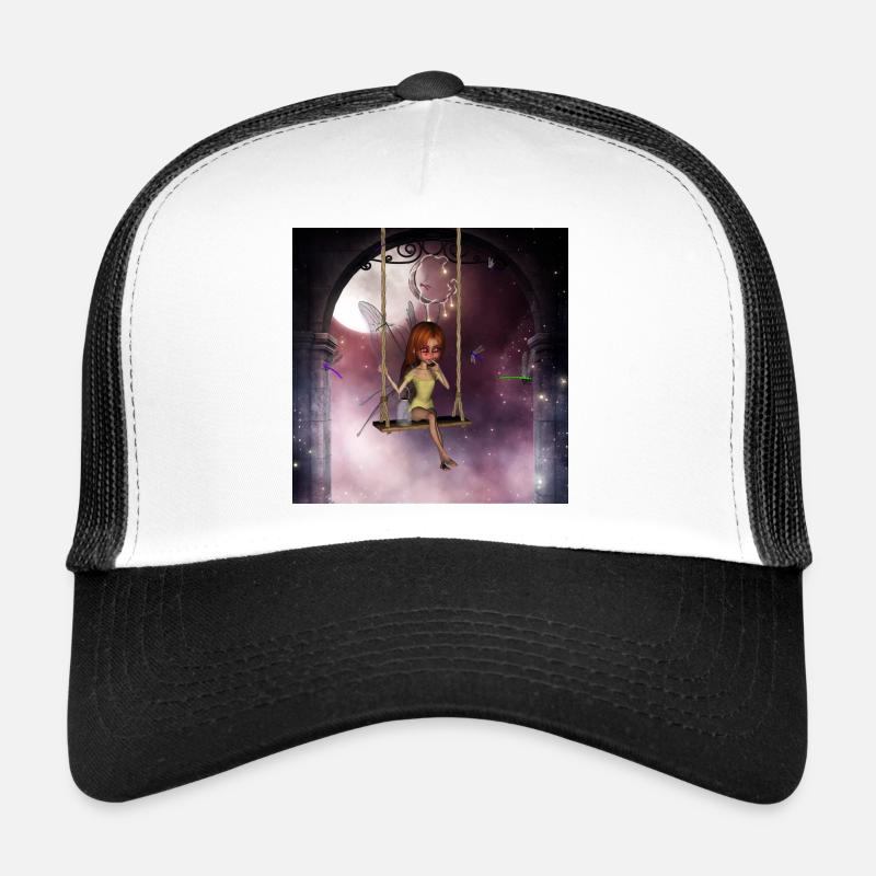 Petite fée sur une balançoire avec libellule - Casquette trucker  - blanc/noir